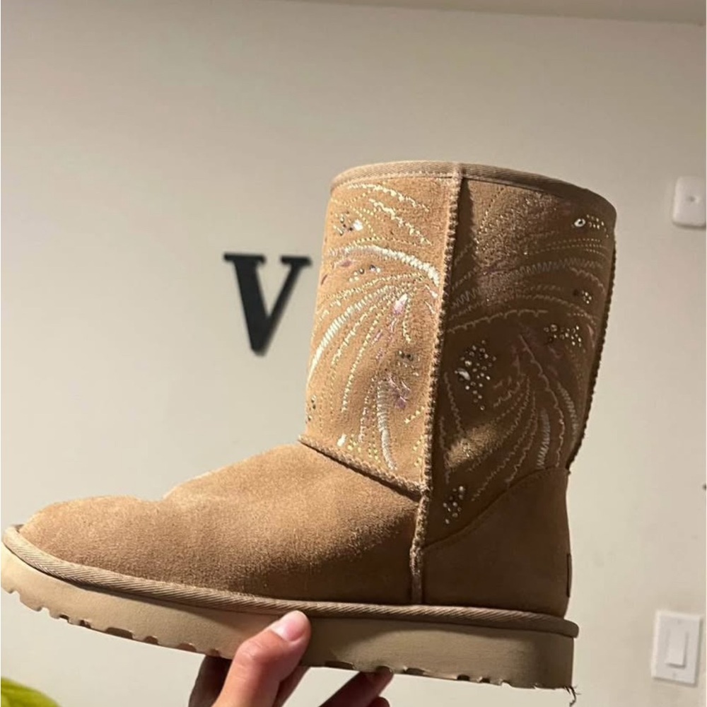 UGG Tan Suede Ankle Boots with Embellishments